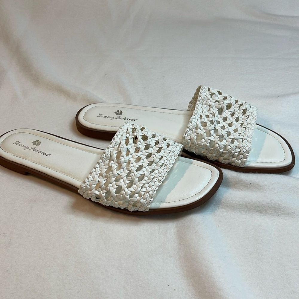 Tommy Bahama White Woven Slide Sandals